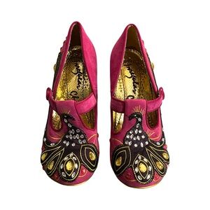 Irregular Choice Suede Rhinestone Peacock Embellished Mary Jane Heels Size 8.5